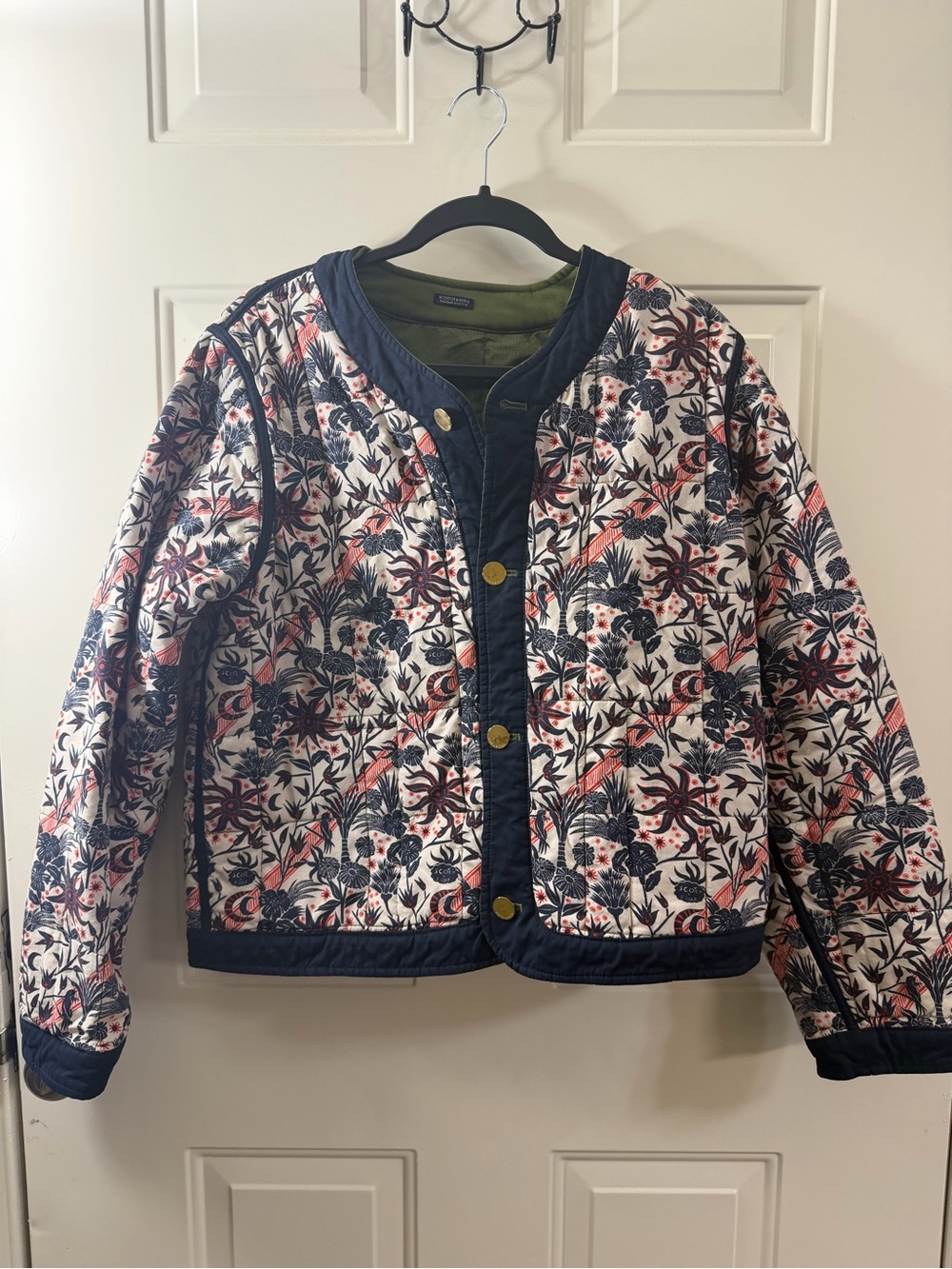 Scotch & Soda Navy, White & Coral Floral Quilted Bomber Jacket